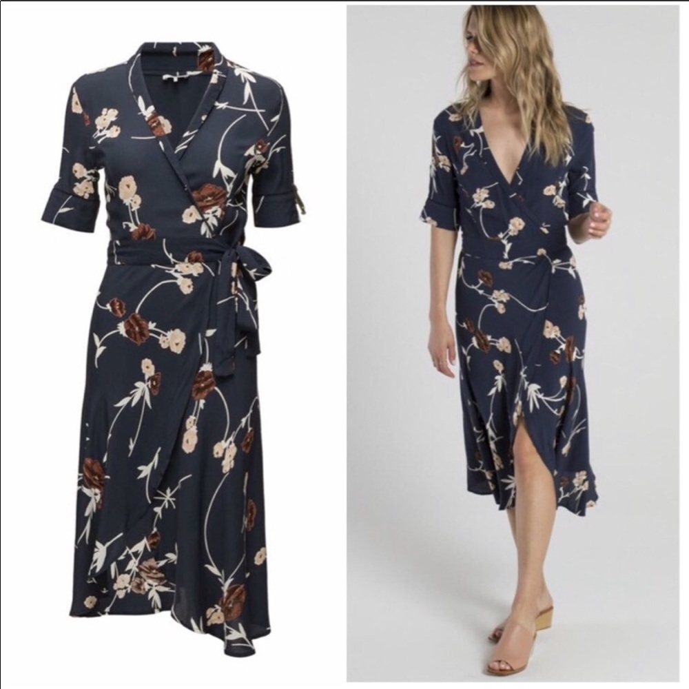GANNI DALTON CREPE WRAP DRESS TOTAL ECLIPSE